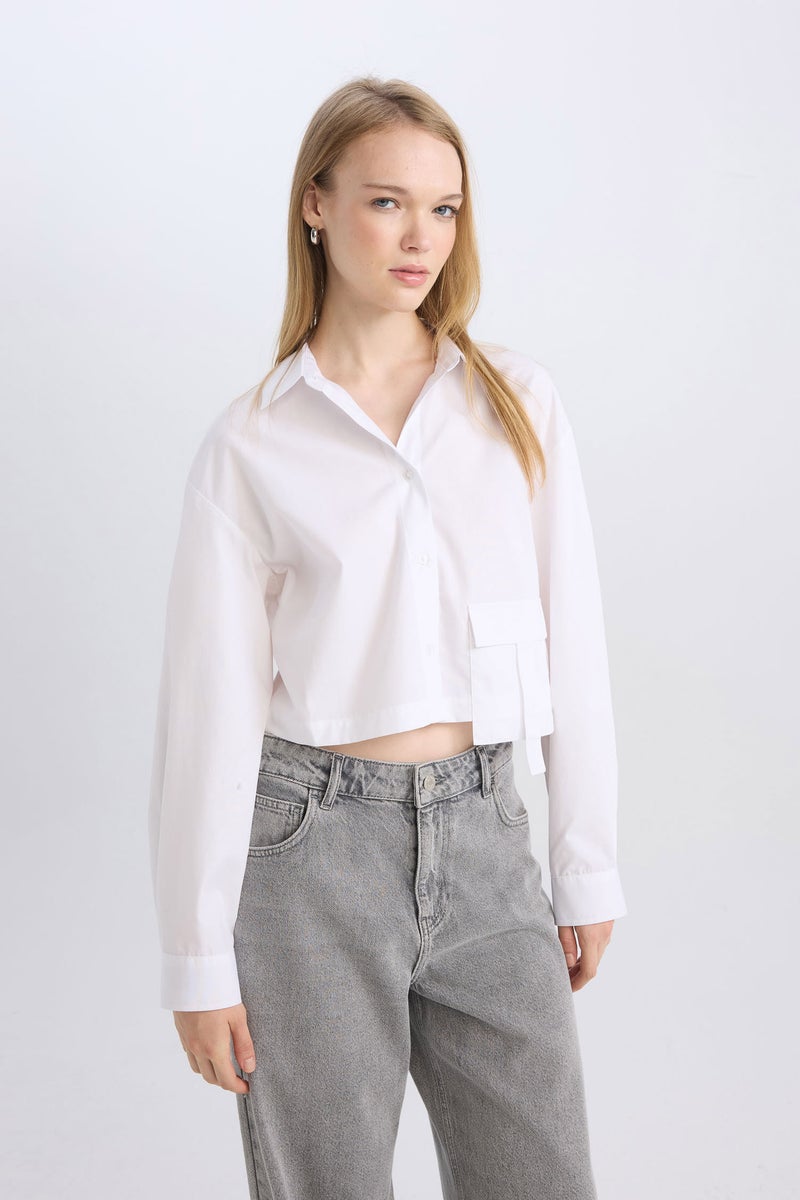 DeFacto White Woman Oversize Fit Poplin Long Sleeve Shirt Casual - Image 3